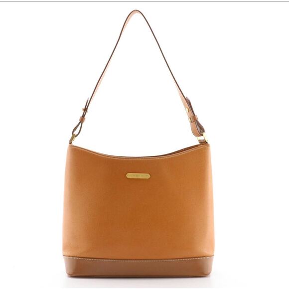 Burberry Brown Textured Leather Shoulder Bag Gold Hardware Logo Lining Authentic - Picture 2 of 10